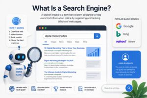 What is a search engine infographic showing how Google, Bing, and Yahoo crawl, index, and rank web pages to deliver search results